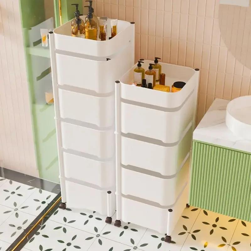 Living Room Multifunction Rotatable Kitchen Cart Storage Shelf Side Table Storage Rack Trolley Rolling Storage Cart with Drawers