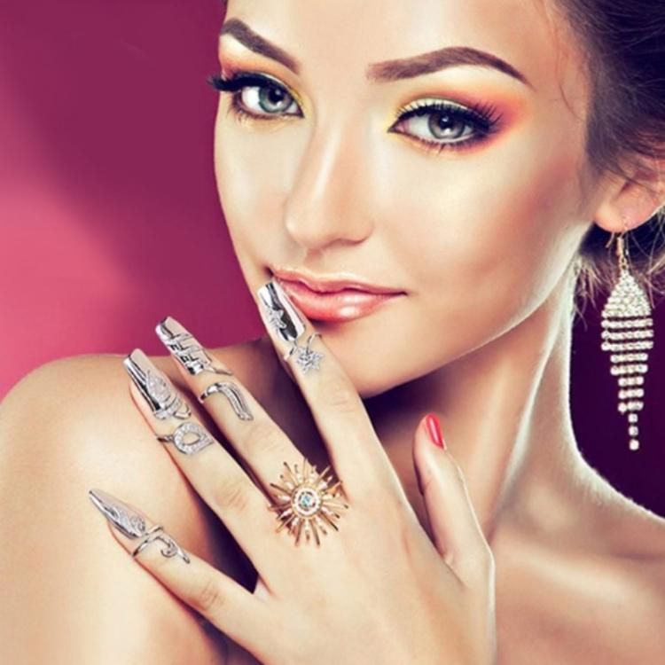 Diamond Nail Cap Jewelry Open Ring, Color: Silver Ring Finger