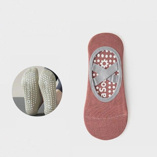 1Pair Yoga Socks Women's Non-slip Short Tube Sports Crew Sock Men Thin Sweat-absorbing Cross Straps Trampoline Pilates Dance Sox