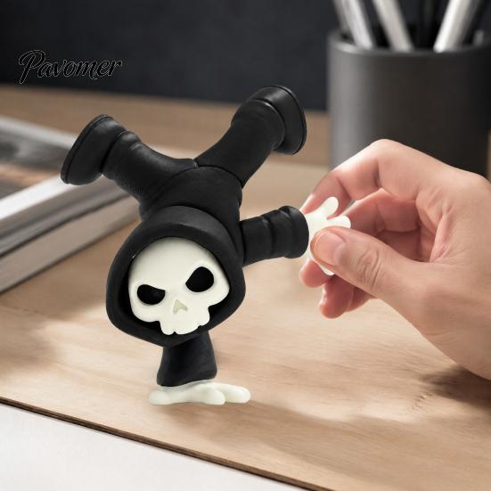 Posable Skull Ornament 3D Printed Upside-Down Reaper Ghost Ornament, Creative Statue, Funny Halloween Personalized Holiday Figurine for Home