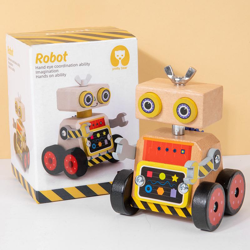 Holz Früherziehung Multifunktionales Zahnradmontage Roboter Kinder Praktisches Training Logikfähigkeit Lernspielzeug