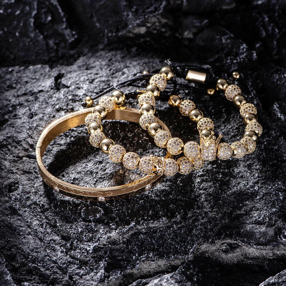 2026 Double Crown Bracelet Set Couple Micro Diamond Ball Bracelet
