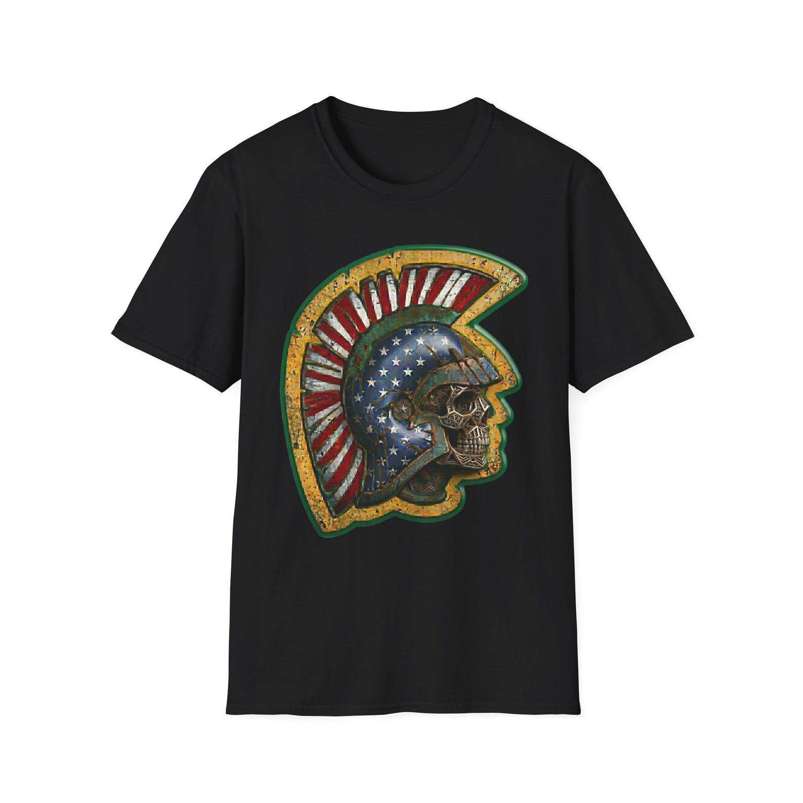 American Flag Spartan Skull T-Shirt | Patriotic Helmet Graphic 4XL