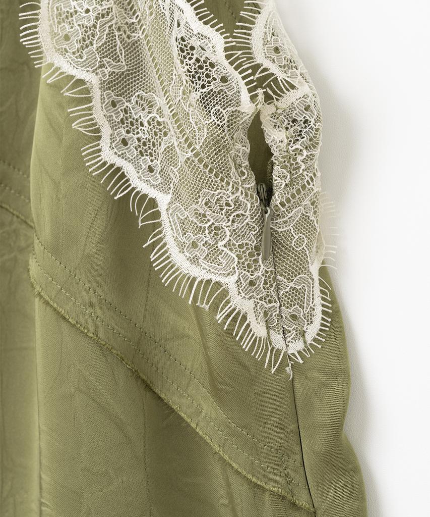 Milo Woman Crease Lace Midi Dress [Khaki]