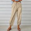 Summer Women's Fashion Solid Color Wide Leg Pants Cotton Hemp  Casual Trousers Oversized Elastic Waist Pocket Long Pants