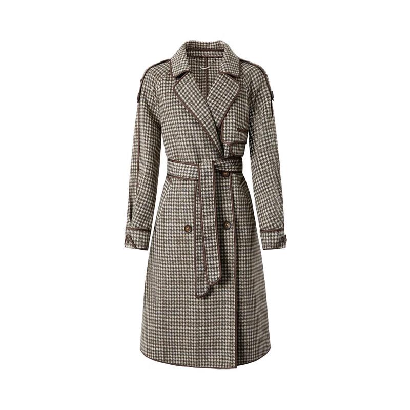 Jiuzi Annakokko Women's Double-Breasted Plaid Wool Blend Long Coat