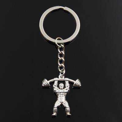 Fashion Keychain 31x28mm Fitness Muscular Man Lifting Barbell   Pendants DIY Men Jewelry Car Key Chain Ring For Gift