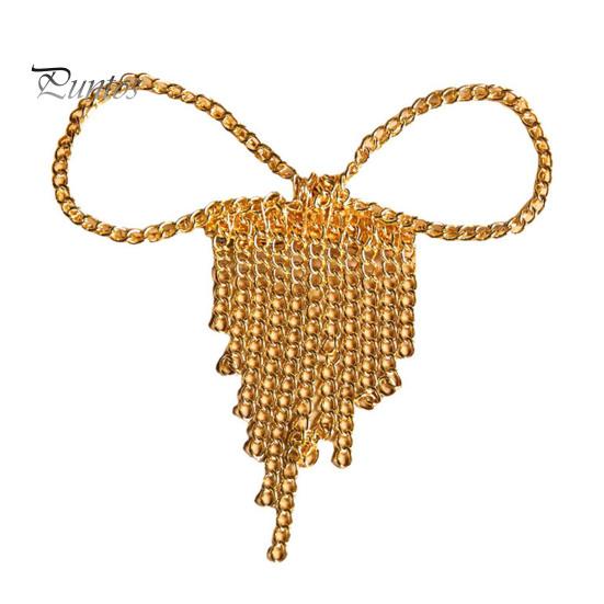 Hollow Bow Hair Clip Clip, Short Chain Tassel Hairpin, Metal Elastic for Medium Bowknot Ponytail Holder Accessories Women Girls Gold Plated