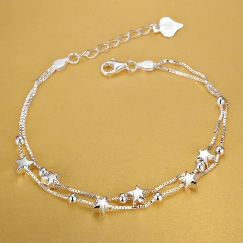 925 Silver Beaded Bracelet for Women Men Adjustable Handmade Ball Chain Jewelry Elegant Minimalist Party Wedding Gift
