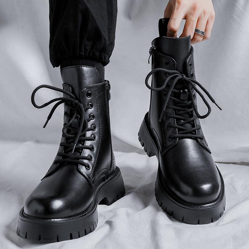 2025 autumn and winter new black high-top medium tube British style tooling round head men's thick-soled Martin boots 96118-M
