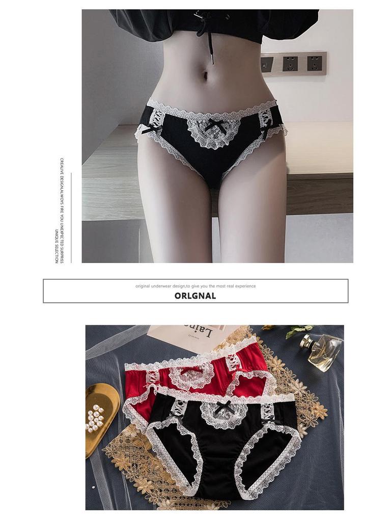 Women's Cute Bowknot Lace Mid-Waist Cotton Panties