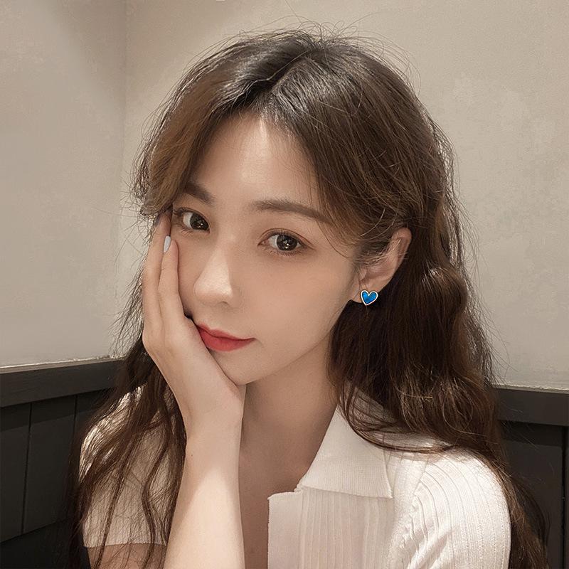 Summer Fresh Korean Blue Heart-Shaped Earrings for Women - Simple, Exquisite Ear Ornaments