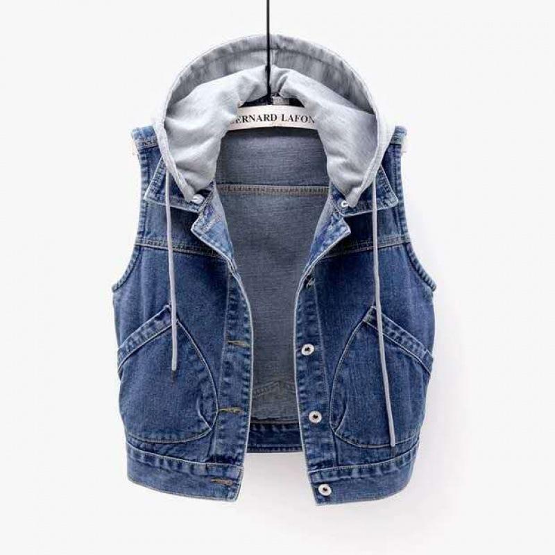 Dámská džínová vesta bez rukávů s halter krkem, úzký střih, městský styl, vestička, jarní podzimní oblečení