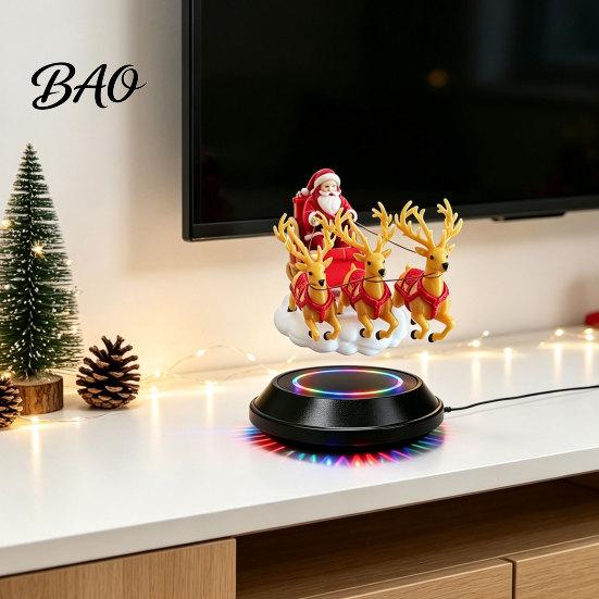 Floating Santa Sleigh Sleigh, Magnetic Levitation Santa's Flying Ornament, Christmas Office Desk Ornament Display for Home, Office, Shelf &