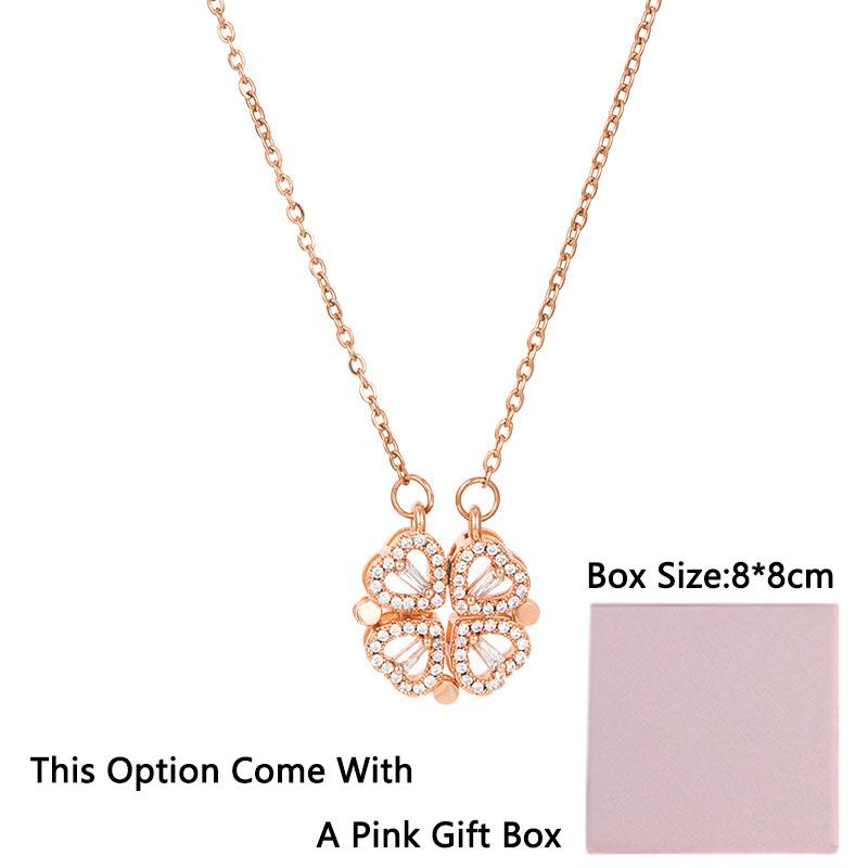 Lucky Four-leaf Clover Necklace Women Magnet Heart Pendant Necklace Clavicle Chain Charm Wedding Jewelry Anniversary Gift