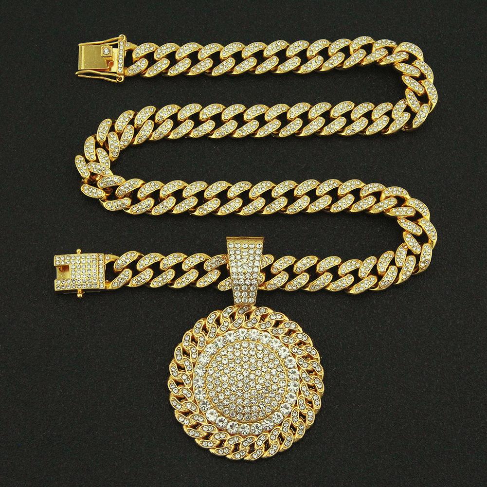Diamond-encrusted Sunflower Cuban Chain, Domineering Punk Necklace, Men's Creative Hipster Pendant Decorative Accessories
