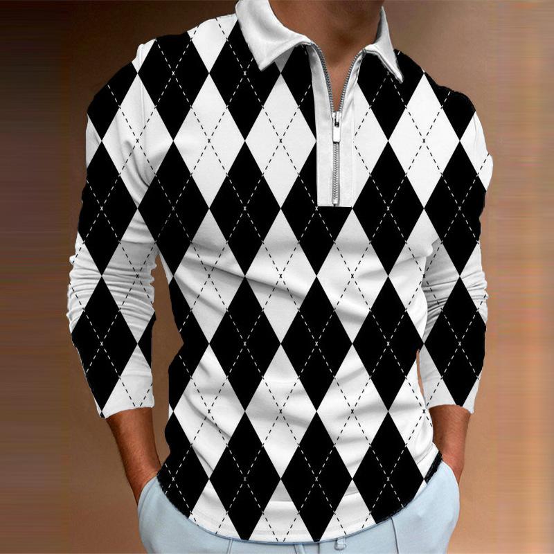 

Модная мужская футболка-поло с принтом, мужская толстовка, мужской топ с лацканами и длинным рукавом XL