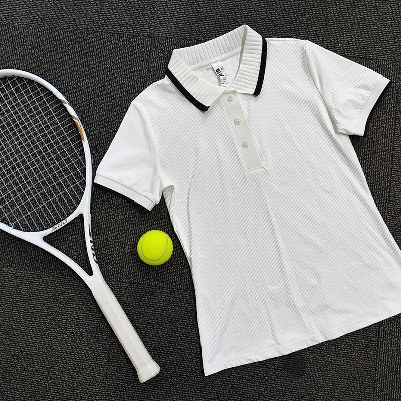 Women's Color Block Polo Shirt - Short Sleeve, Half Zip, Ideal for Outdoor Tennis, Badminton, Fitness, and Running.