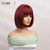 Paruka Bob Lucu Rambut Warna Merah Anggur Lurus Pendek Sintetis Elemen untuk Pesta Paruka Wanita Putih/Hitam atau Pakaian Sehari-hari