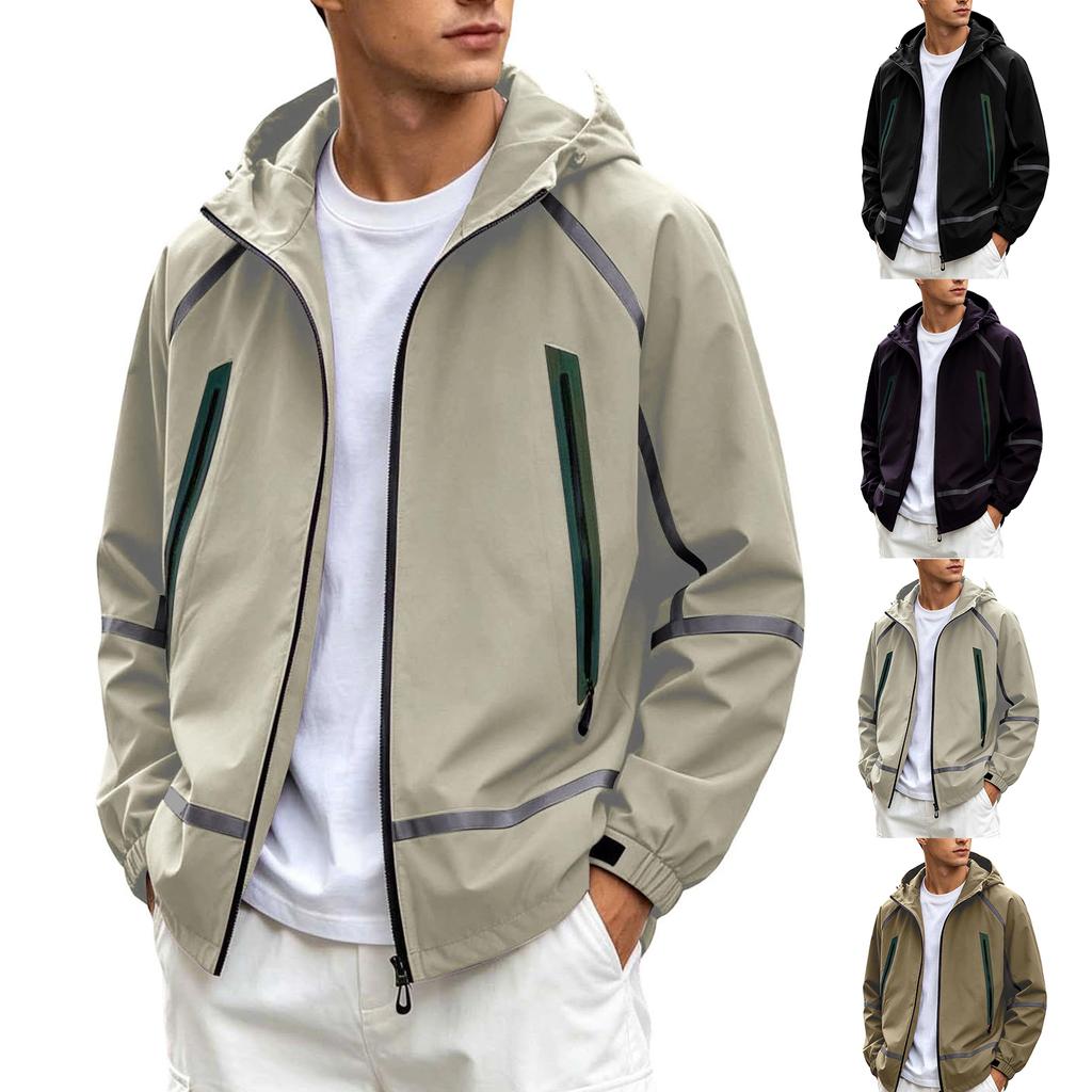 Men's Hooded Reflective Jacket for Spring and Fall Outdoor Activities