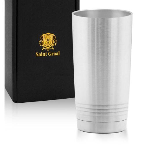 SaintGraal Highball Glass, Mug, Tumbler, Vacuum Insulated, Perfect for Father's Day, Birthday Gift, Men's Beer Gift, 600ml (Silver)