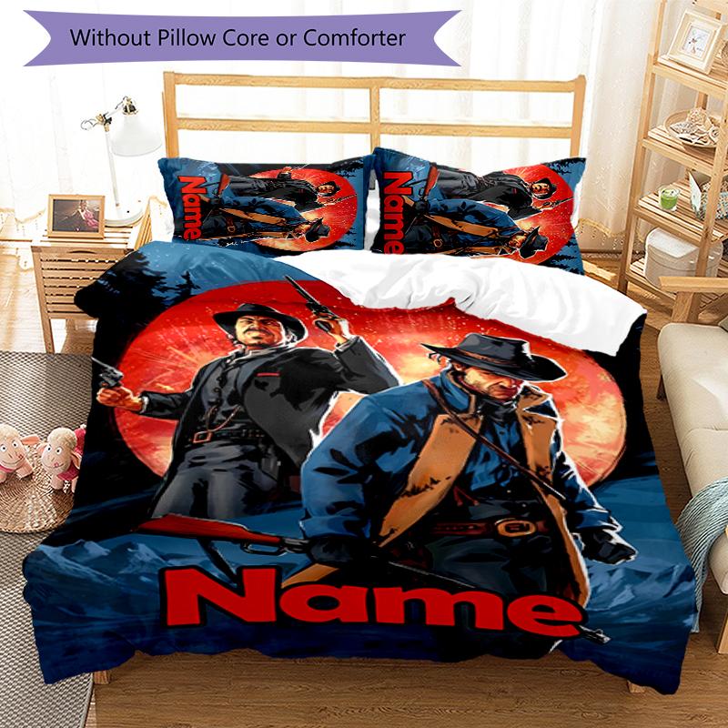 3pcs Custom Name Red Dead Redemption Bedding Set Duvet Cover Closure Includes 1 Duvet Cover & 2 Pillowcases for All Seasons Bedroom Decor