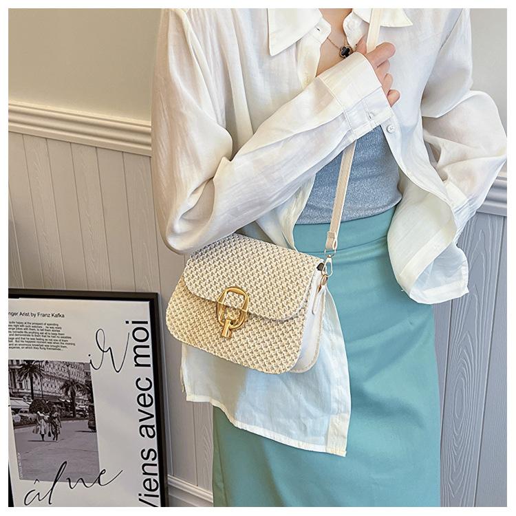 Summer Lock Fashion Straw Crossbody Bags Casual Travel Beach Shoulder Bag Designer Flap Women'S Handbags Premium