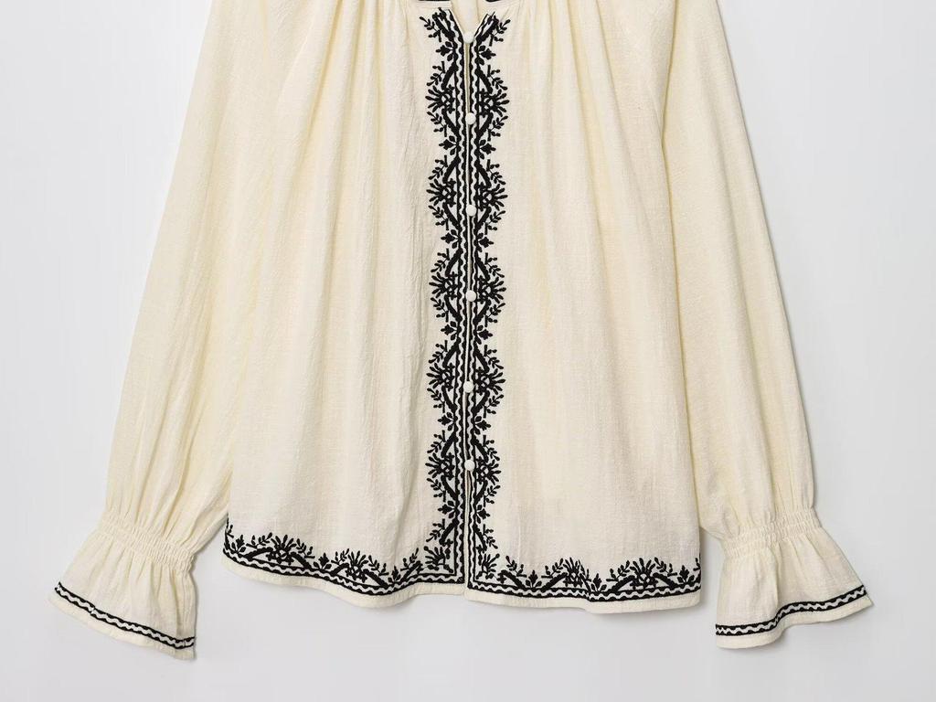 European and American Women's Color-Block Embroidered Fashion Shirt