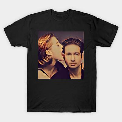 Asian Size Men Black Print T-shirt X-Files Fanart No-Cut Heat Transfer Print Cotton Tshirt
