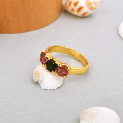 Natural Multi-Tourmaline 925 Sterling Silver Engagement Ring Size 6.5 US Gift Ring