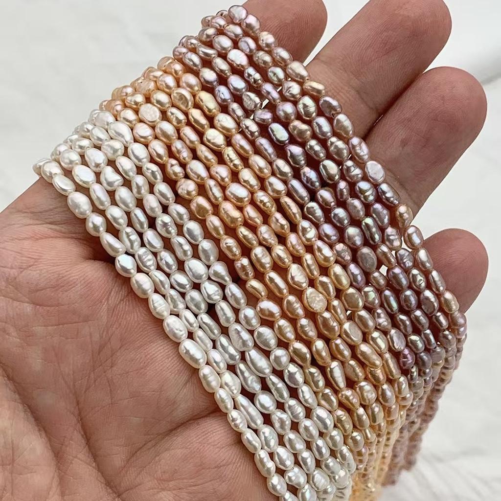 1String, Straight Hole Natural Freshwater Pearls, Handcrafted Nugget Pearl Beads for Jewelry Making DIY Crafts (Beads 3.5-4.5mm, Length 36cm)