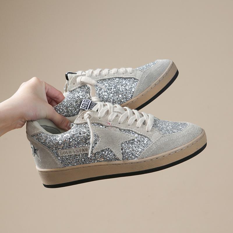 2025 New Korean Dongdaemun Soft Leather Sequins Do Old Stars Small Dirty Shoes Casual Sports Comfortable Dirty Shoes Women