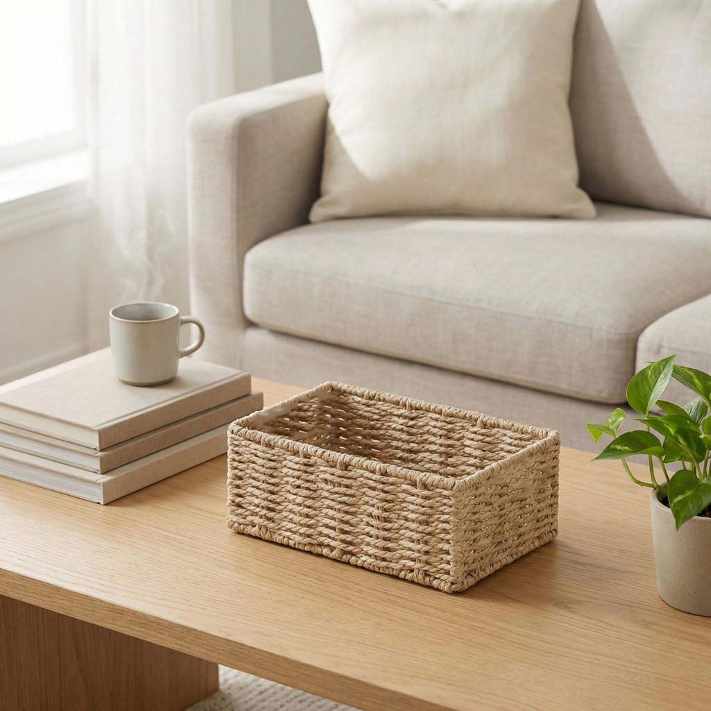 Paper Rope Woven Storage Basket, Handmade Woven Basket, Desktop Snack And Sundry Storage Basket.