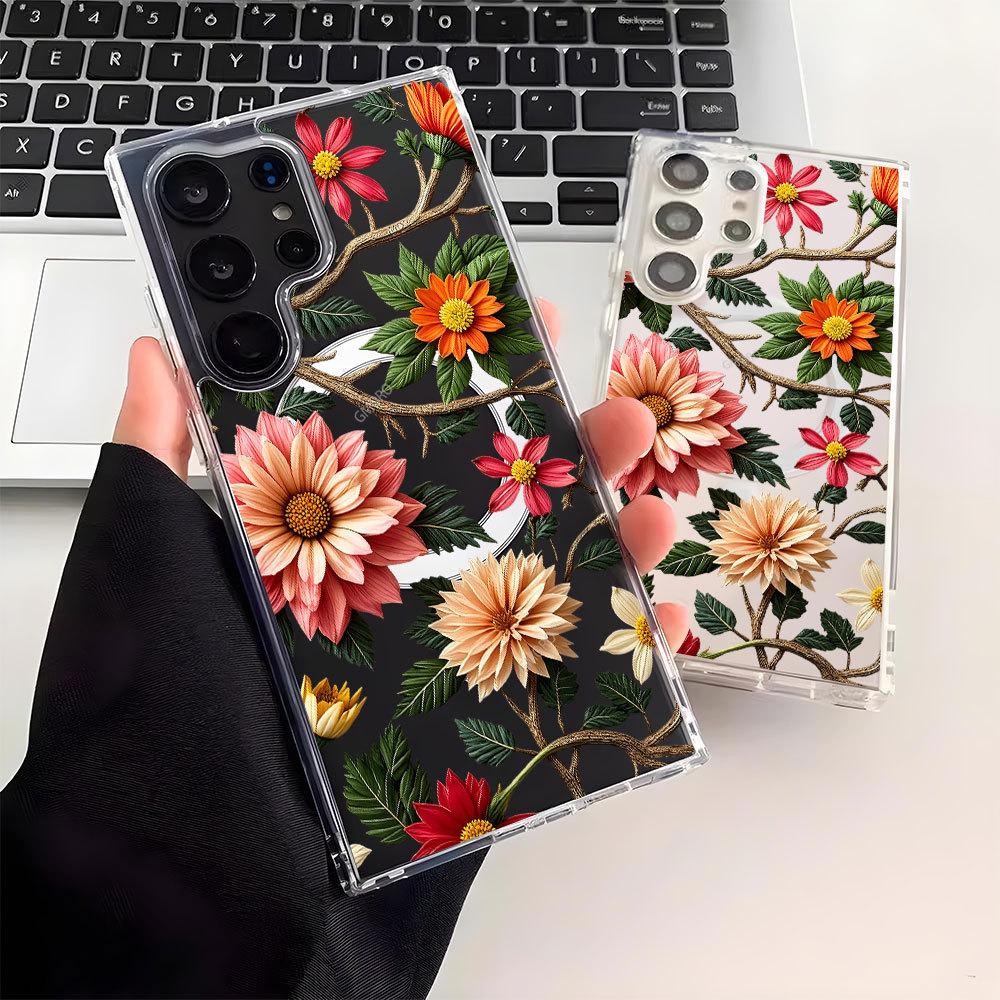 New retro oil painting flower Magsafe magnetic mobile phone case Samsung S22/S26 + anti-drop protective case