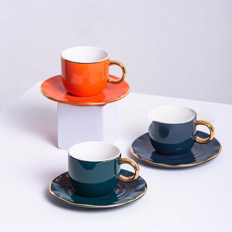 European Style Light Luxury Coffee Cup Saucer Set Creative Gold Painted Ceramic Cup Afternoon Tea Cup