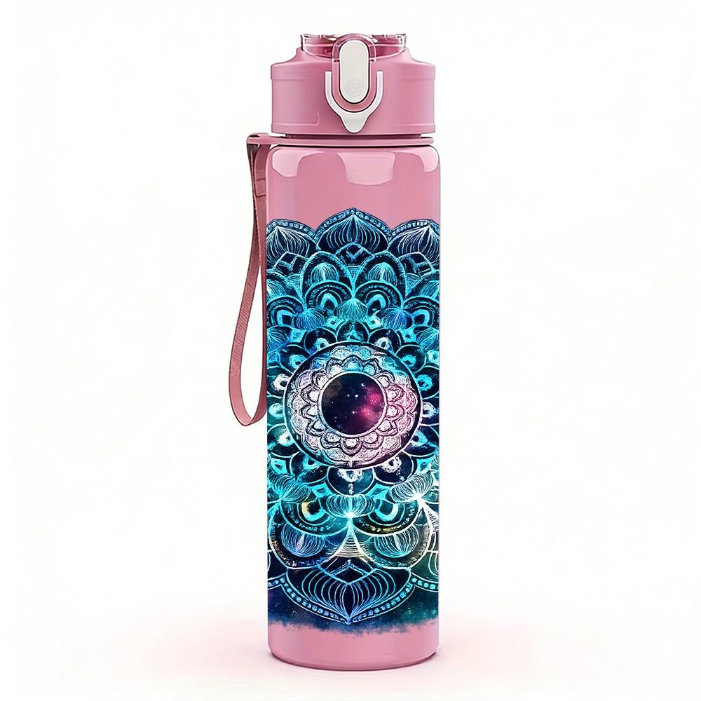 1PC Swirl Mandala Psychedelic Art Print 750ml Color Plastic Sports Water Bottle Leakproof Flip Straw Lid Suitable for Sports Office Home Use