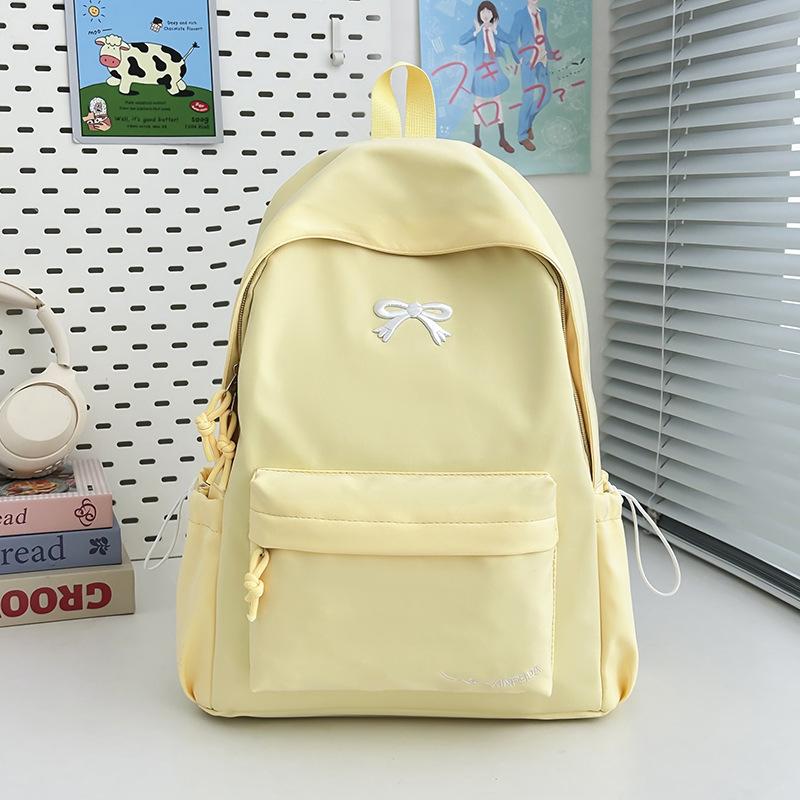 Schoolbag Japanese Ins Small Fresh Student Schoolbag Female Cute Embroidered Bow Backpack Solid Color Versatile Travel Backpack
