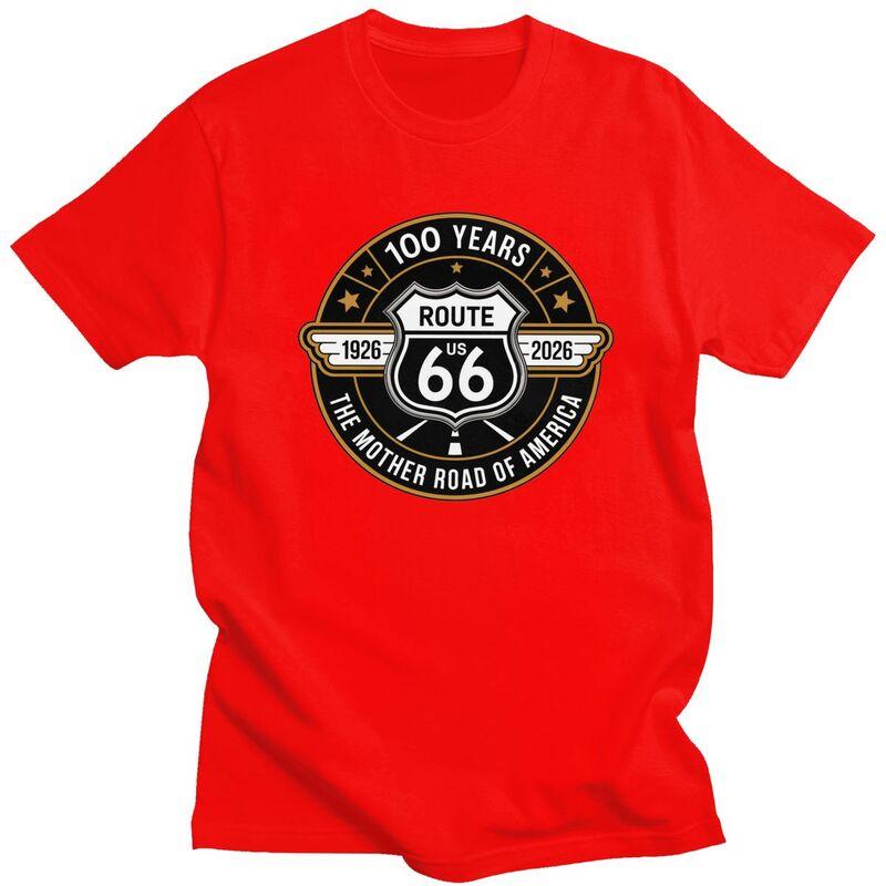 Custom Motorcycle Ride Americas Highway Route 66 T Shirt for Men Pure Cotton Tshirt Casual Tees Short Sleeve Tshirts Clothing S
