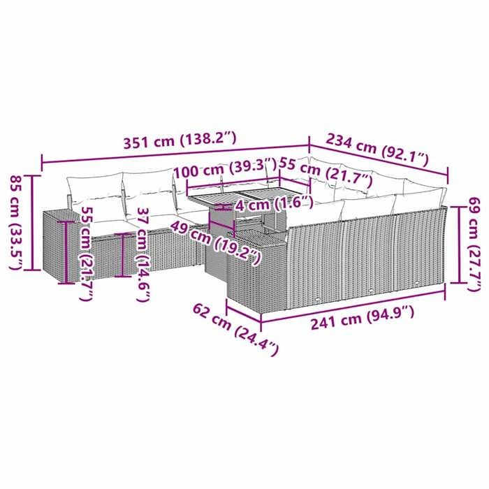 VidaXL Garden Lounge Set 11 Pcs with Grey Cushions Wicker, Outdoor Sofa Set, Corner Sofa Set 3327428