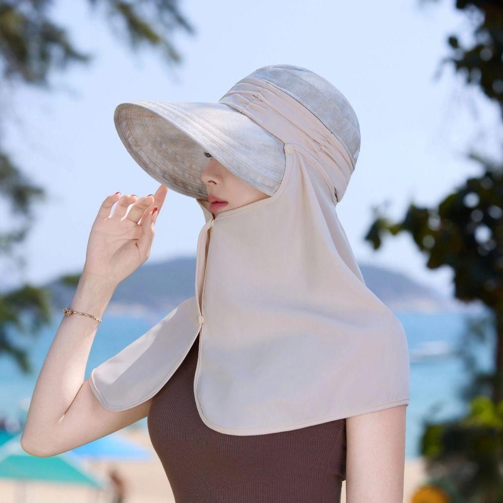 Wide-Brimmed Sunshade Sun Hat Sunscreen Mask Hat Windproof Rope Shawl Fisherman Hat Cycling