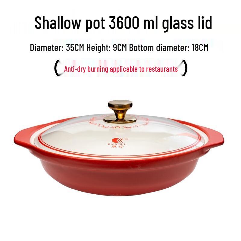 Lichuan Huaxing Red Ceramic Stew Pot with Glass Lid, 4.6L