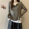 Contrasting Color Fake Two-piece Long-sleeved T-shirt Women's Loose and Thin Design Sense Niche Inner and Outer Top