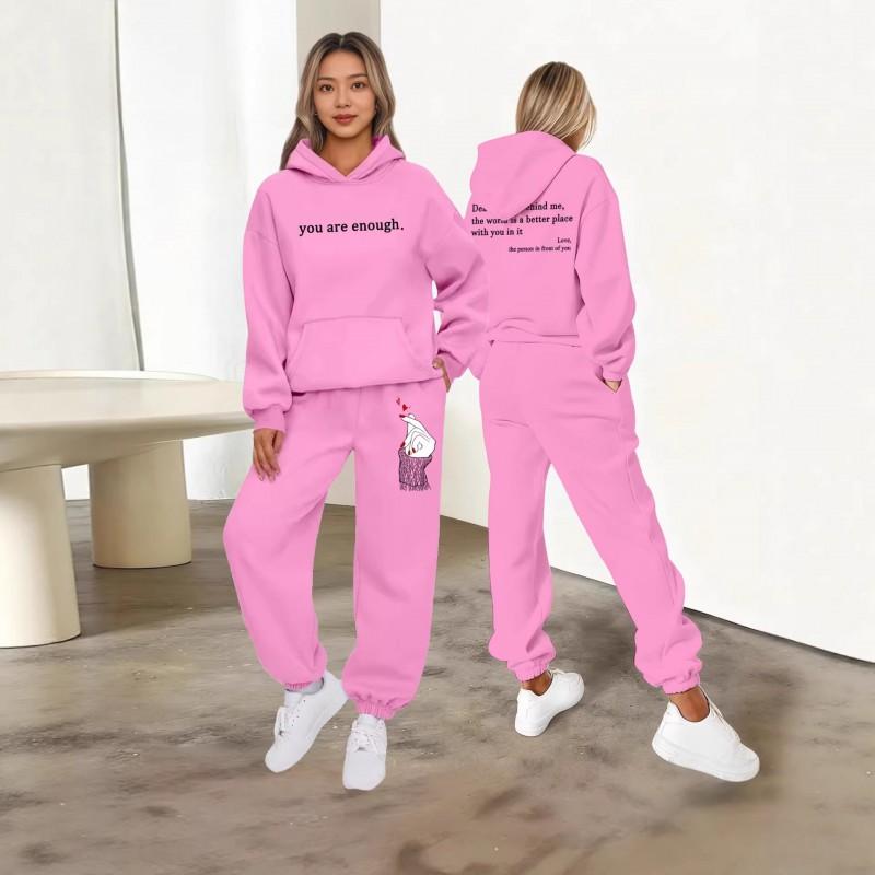 Couple Letter Print Hoodie Tracksuit Men Women Casual Sportswear Set