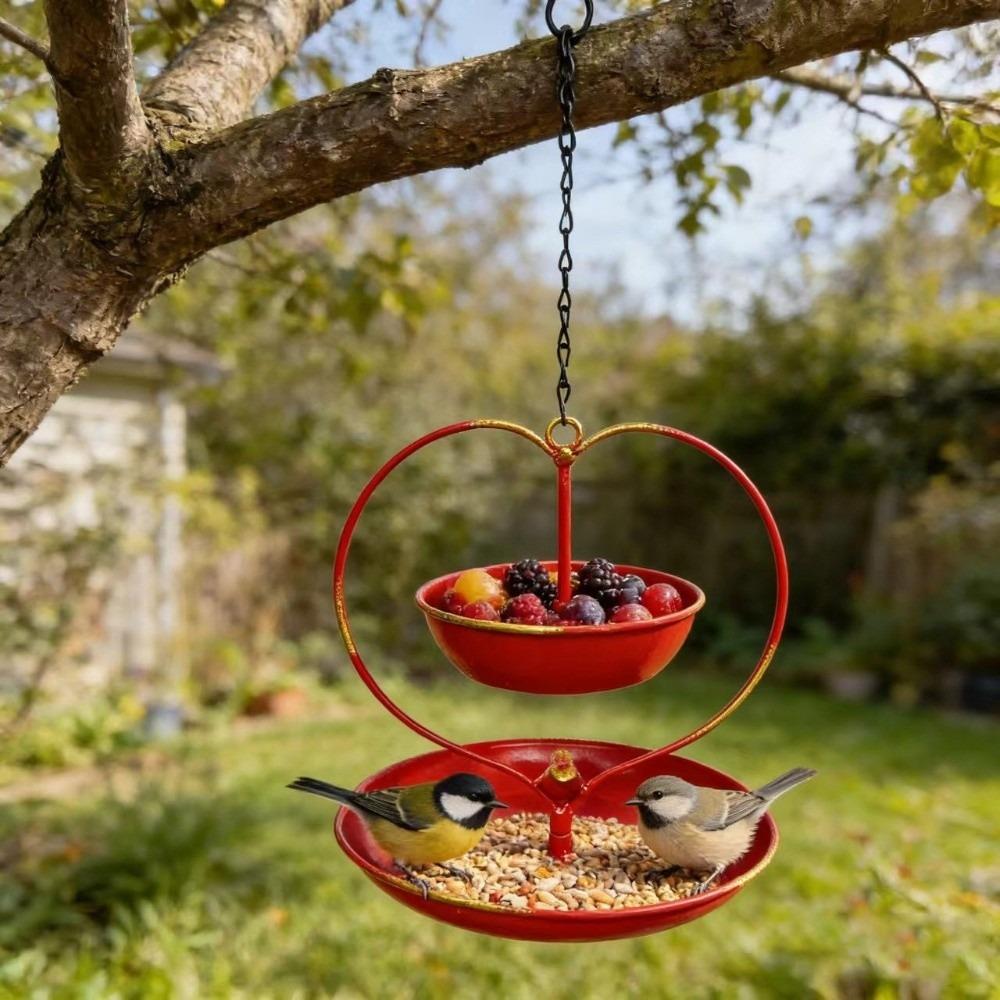 

Large Capacity Bird Feeding Station Double-layer Bird Food Container Wild Birds красный