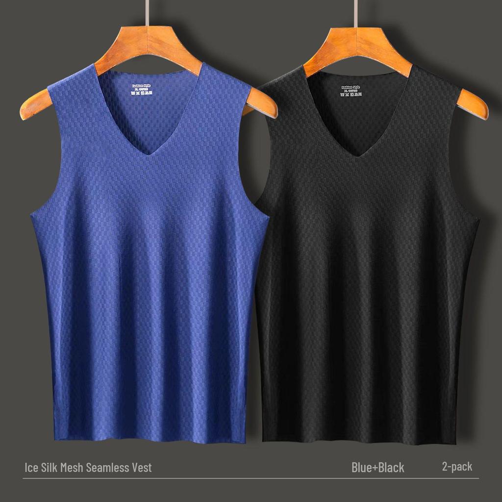 Men's Plaid Ice Silk Quick-Dry Sleeveless Sports Tank Top
