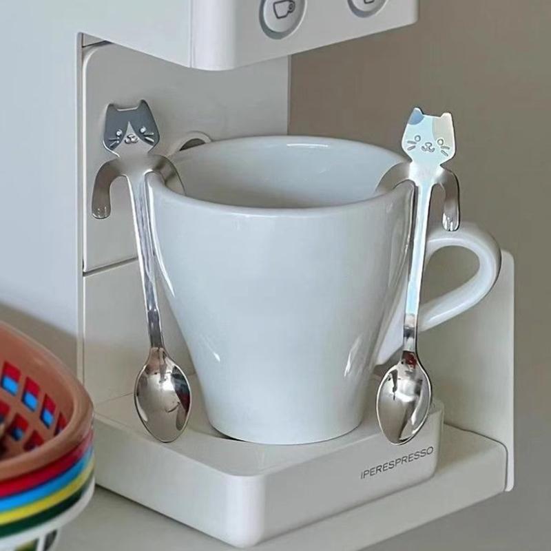 Stainless Steel Hanging Cup Spoon Cat Spoon Coffee Spoon Cake Spoon Dessert Spoon Mug Spoon Hanging Spoon Handheld Gift Spoon