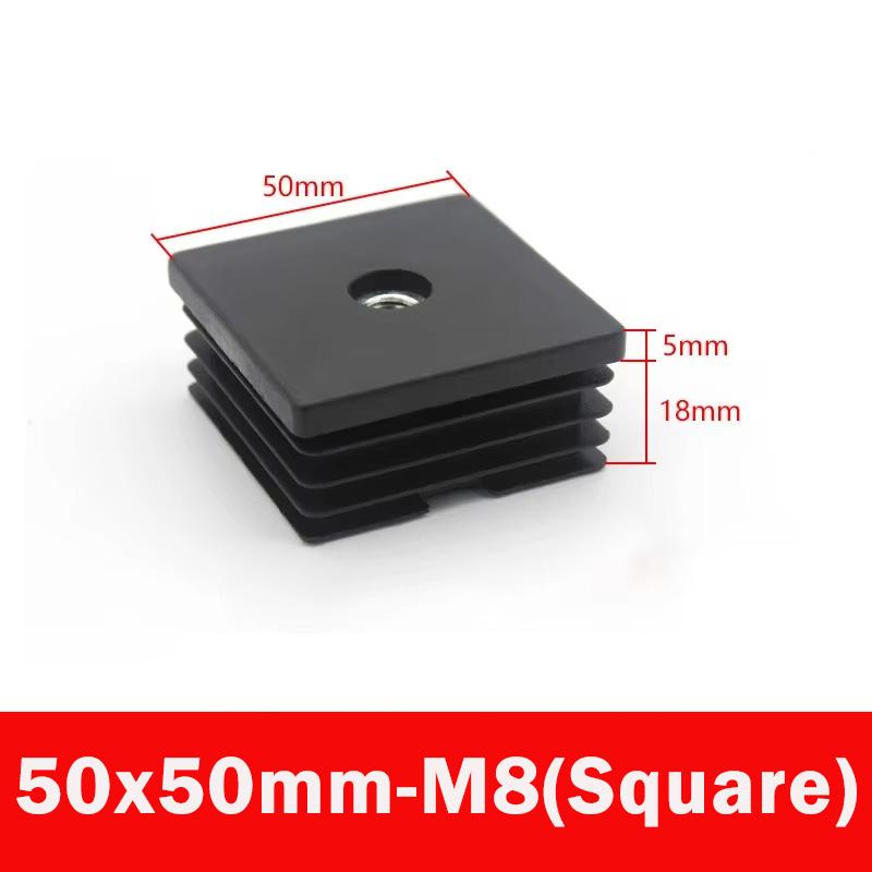 4/8pc Black Square/Round Plastic Pipe Plugs Furniture Leg Feet With M6 M8 M10 Nut Hole Tube Blanking End Inserts Caps Pipe Cover