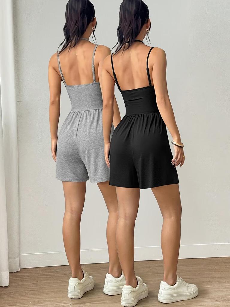 2026 Summer Spaghetti Strap Women's Bandeau Jumpsuit - Casual Loose Shorts
