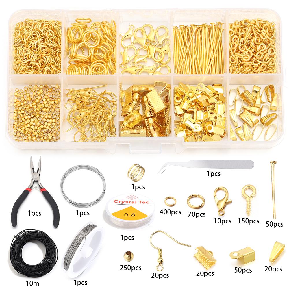 1Set Jewelry Making Kit Metal Lobster Clasp Open Jump Rings Earrings Hook Repair Tools Box For DIY Jewelry Making Accessories