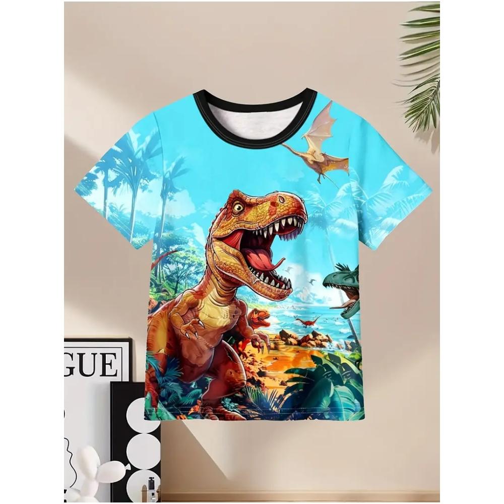 Clothing for Boys Cartoon Dinosaur 3D Print Graphic T Shirts Summer Daily Casual Tee Top Clothes for Children T-Shirts for Boys